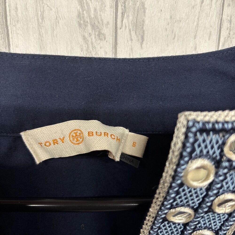 Womens Size 6 Tory Burch Ariana Bell Sleeve Top Navy - Picture 3 of 8